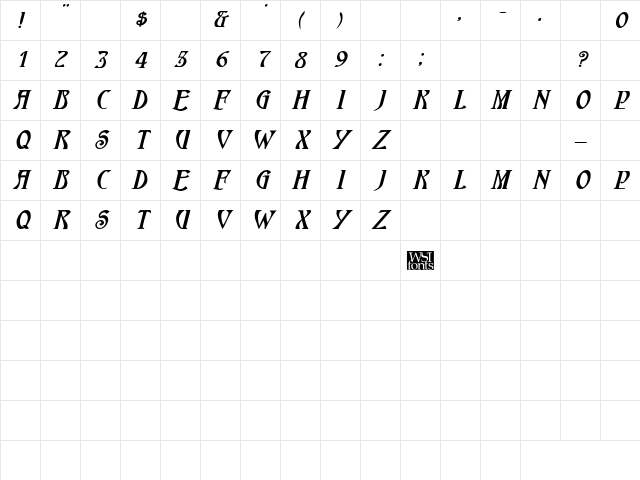 HardinCapsWide BoldItalic Character Map