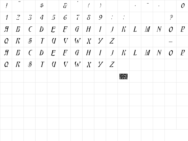 HardinCapsWide Italic Character Map
