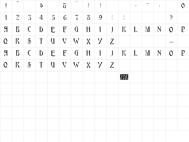 HardinCapsWide Regular Character Map