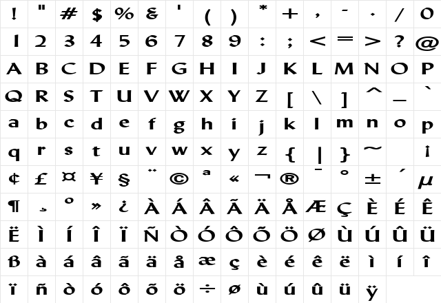 Lynda Extended Bold Character Map