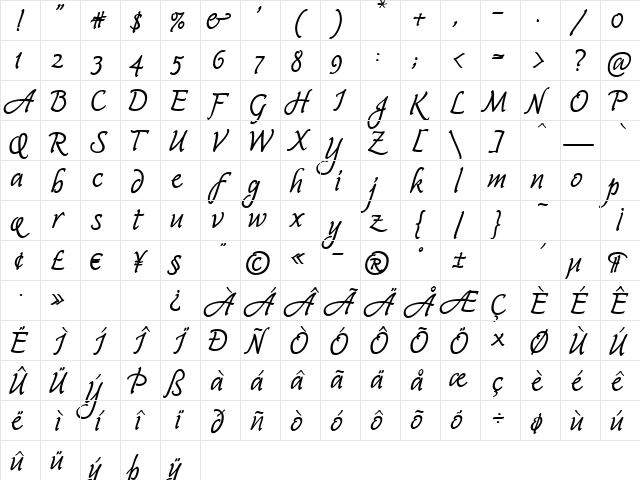 Harmonica  Bold Regular Character Map