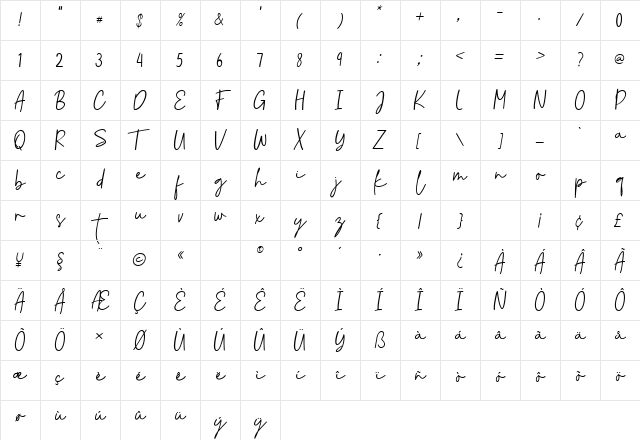 Harvest Bailey Script Regular Character Map