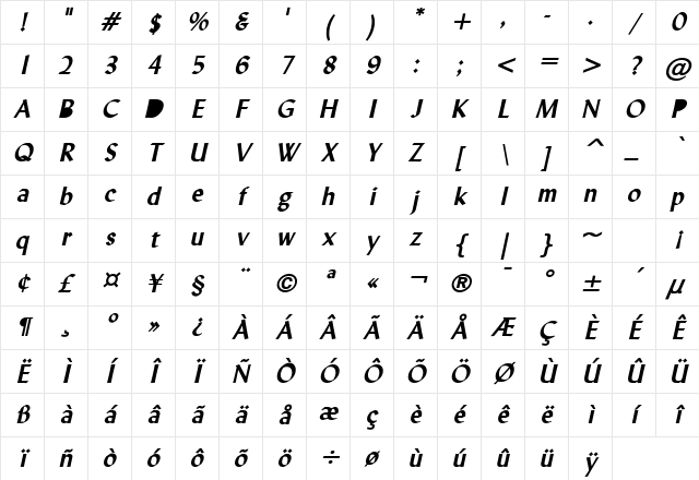 Lynda Bold Italic Character Map Lynda Bold Italic Character Map