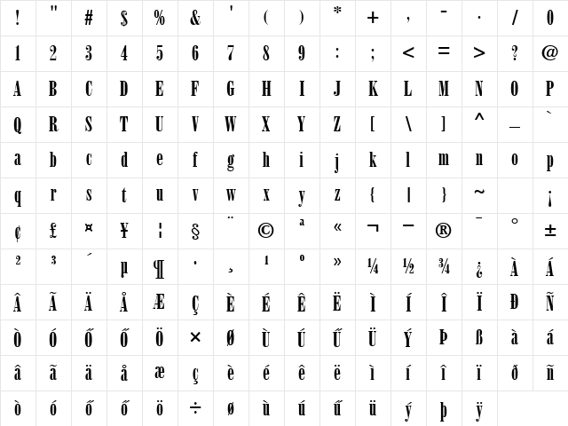 HBodoni Poster Compr Normal Character Map HBodoni Poster Compr Normal Character Map