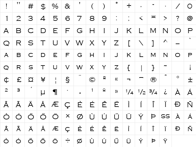 HCopperplate Normal Character Map HCopperplate Normal Character Map