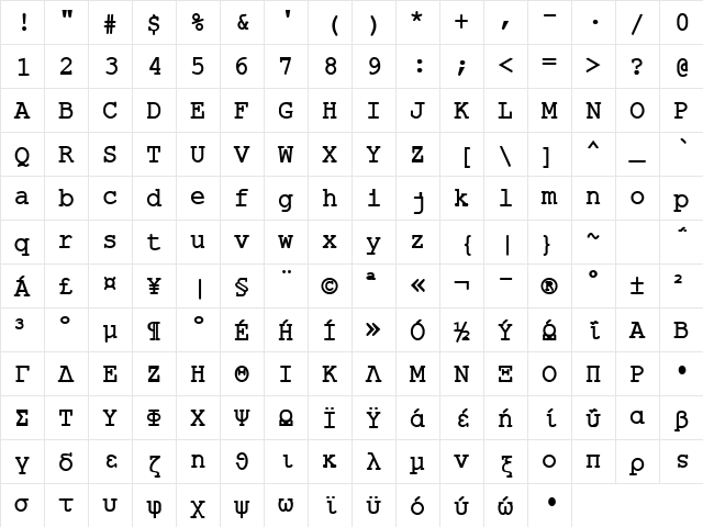 HellasCour Bold Character Map