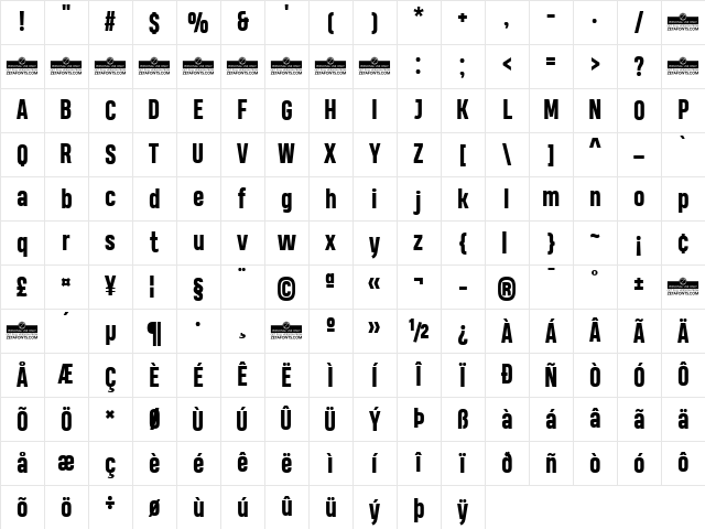 Heading Pro Trial ExtraBold Character Map