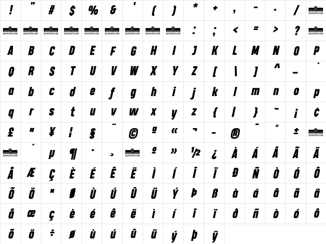 Heading Pro Trial Heavy Italic Character Map