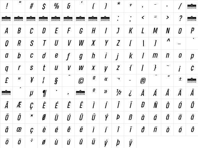 Heading Pro Trial Italic Character Map