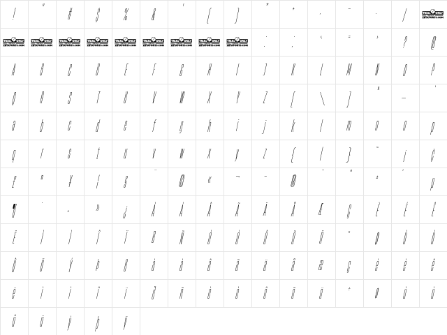 HeadingNow Trial 02 Light Italic Character Map