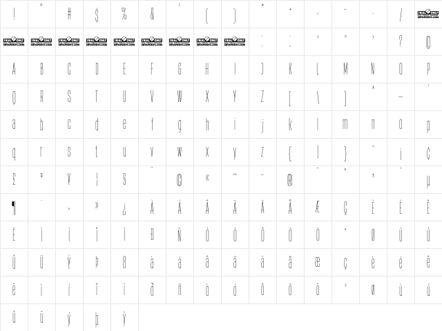 Heading Now Trial 11 Thin Character Map