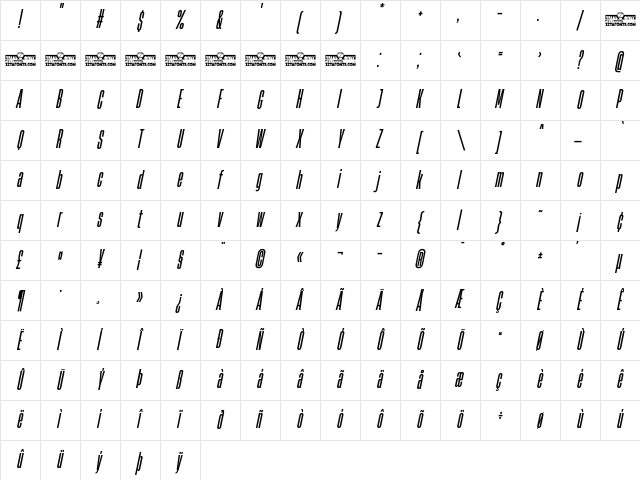 HeadingNow Trial 15 Medium Italic Character Map