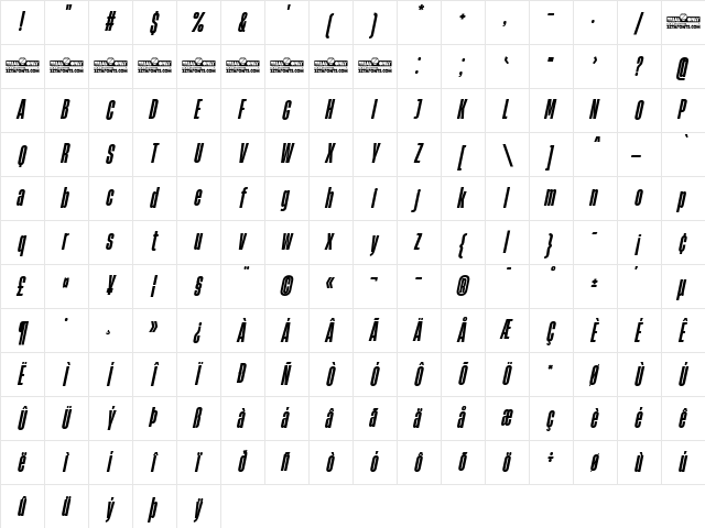 HeadingNow Trial 27 Extrabold Italic Character Map