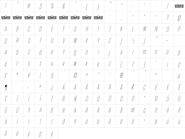 HeadingNow Trial 31 Thin Italic Character Map