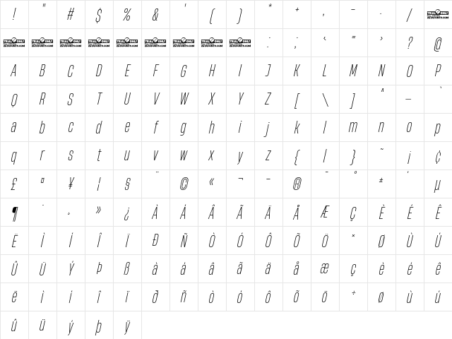 HeadingNow Trial 32 Light Italic Character Map