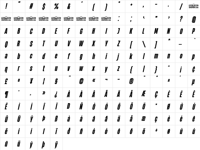 HeadingNow Trial 37 Extrabold Italic Character Map