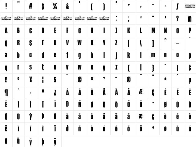 Heading Now Trial 38 Heavy Character Map