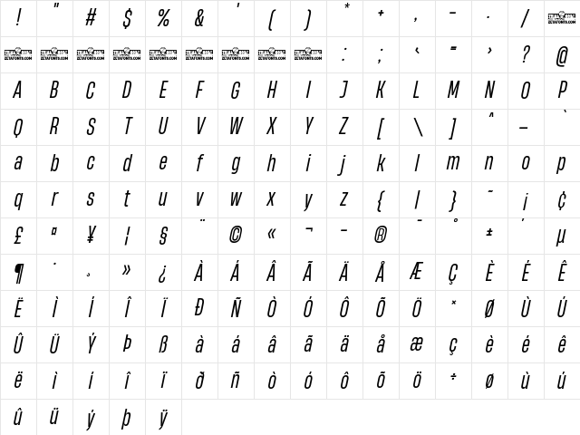HeadingNow Trial 44 Regular Italic Character Map