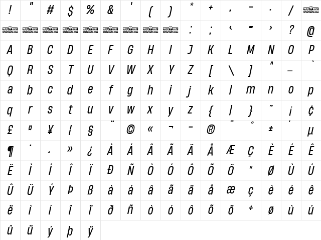HeadingNow Trial 54 Regular Italic Character Map