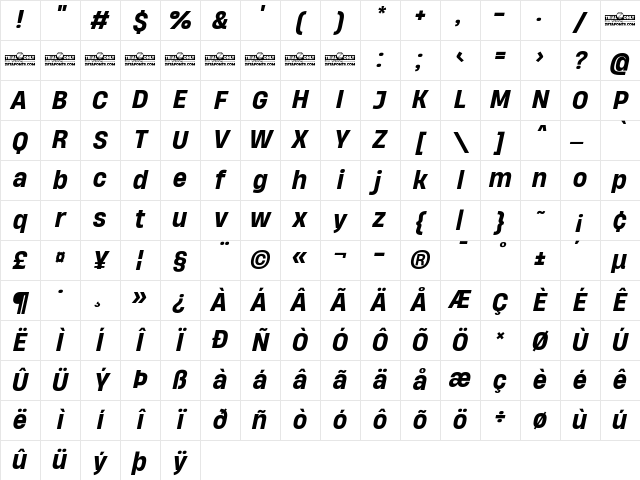 HeadingNow Trial 65 Medium Italic Character Map