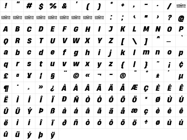 HeadingNow Trial 66 Bold Italic Character Map