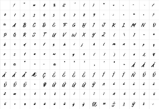 Headline Brush Demo Regular Character Map