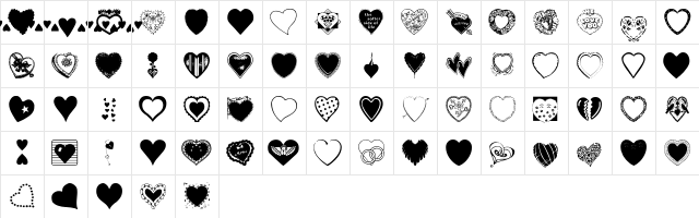 Hearts Galore Regular Character Map