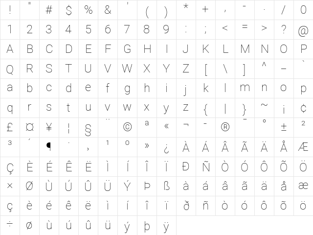 Heebo Thin Character Map