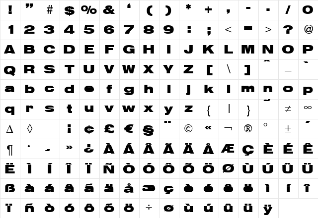 HegelExtended Bold Character Map