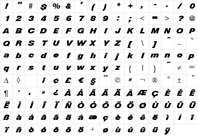HegelDiagonal BoldItalic Character Map