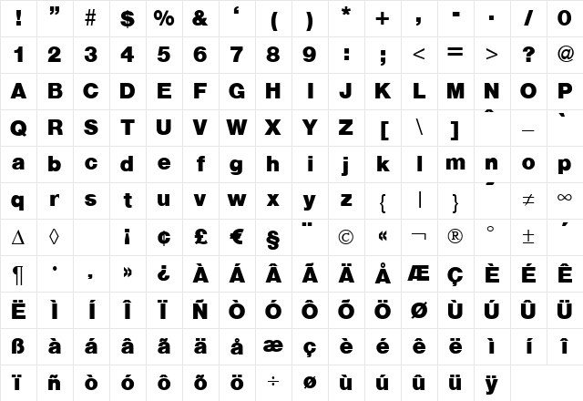 Hegel Bold Character Map