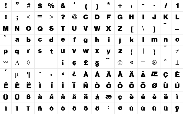 Hegel Bold Character Map
