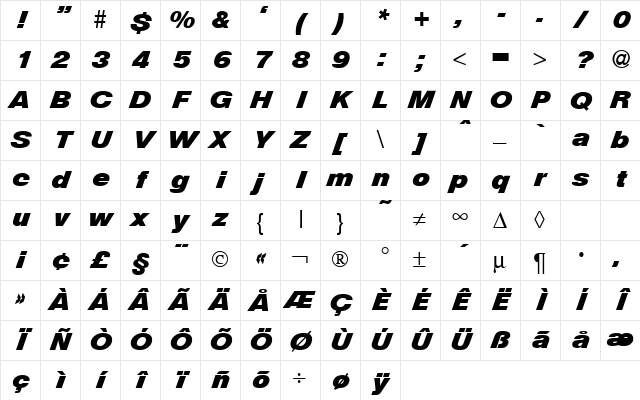 HegelDiagonal BoldItalic Character Map