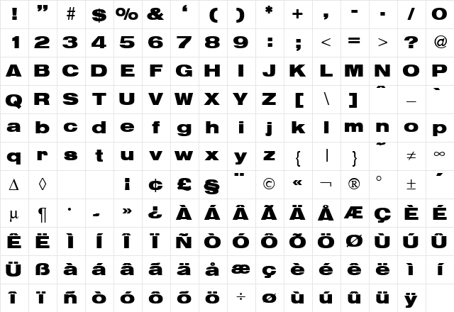 HegelExtended Bold Character Map