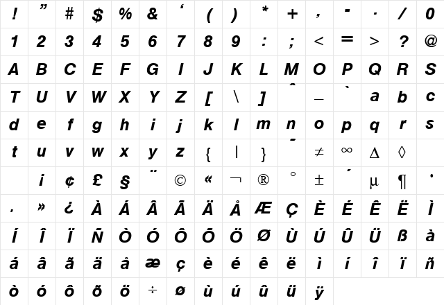 HegelMedium RegularItalic Character Map