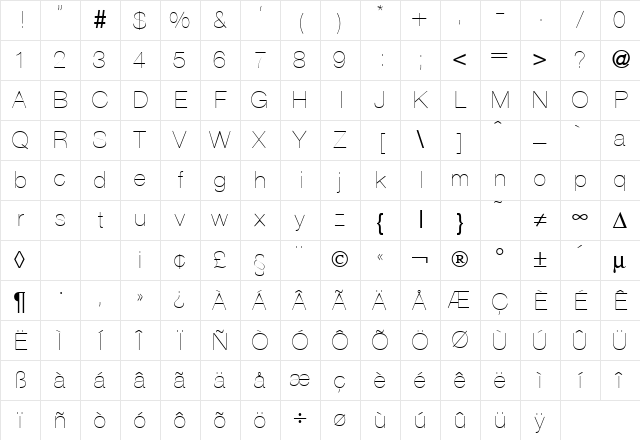 HegelUltraLight Regular Character Map