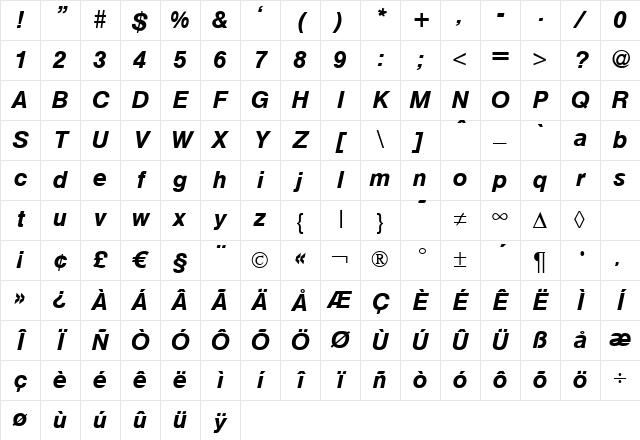 HegelMedium Italic Character Map