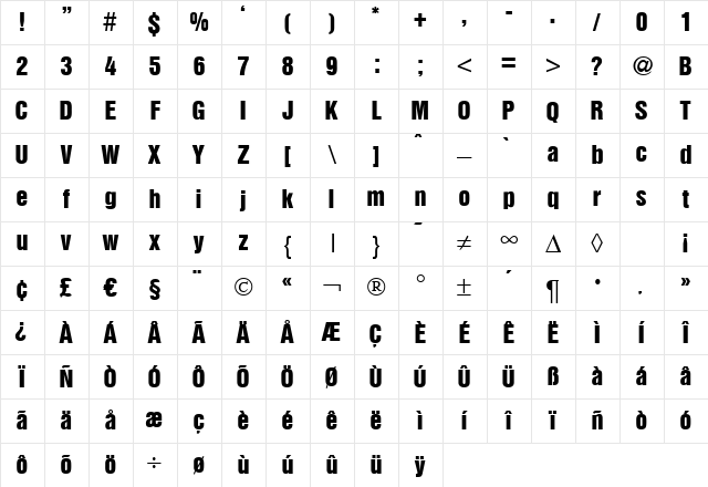 HegelInserat Bold Character Map