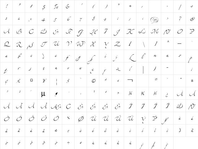 LinotypeZapfino Two Character Map