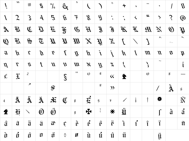Helena Leftified Regular Character Map