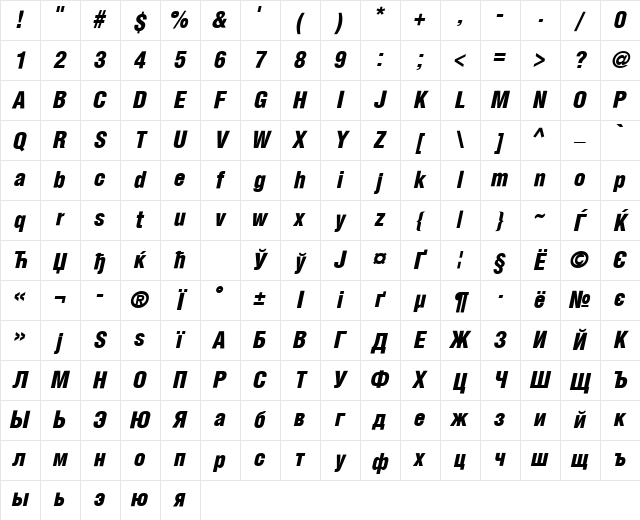 HeliosCondBlack Regular Character Map