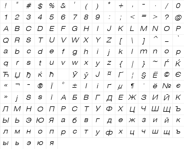 HeliosExtLight Regular Character Map HeliosExtLight Regular Character Map