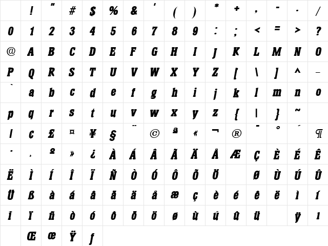 HeliumLH Bold Italic Character Map HeliumLH Bold Italic Character Map