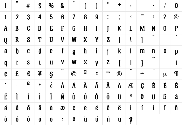 HeliumSerial Bold Character Map