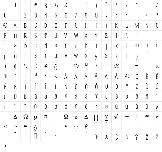 HeliumSerial-Light Regular Character Map HeliumSerial-Light Regular Character Map