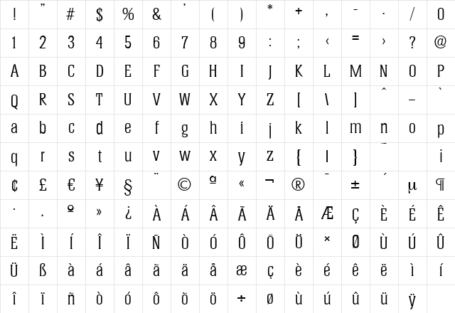 HeliumSerial Regular Character Map