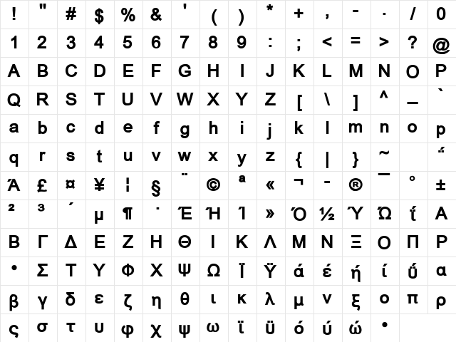 HellasArial Bold Character Map