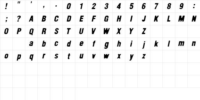 Helvetica Condensed Destressed Character Map
