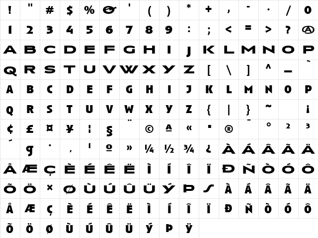 Anisette Bold Regular Character Map