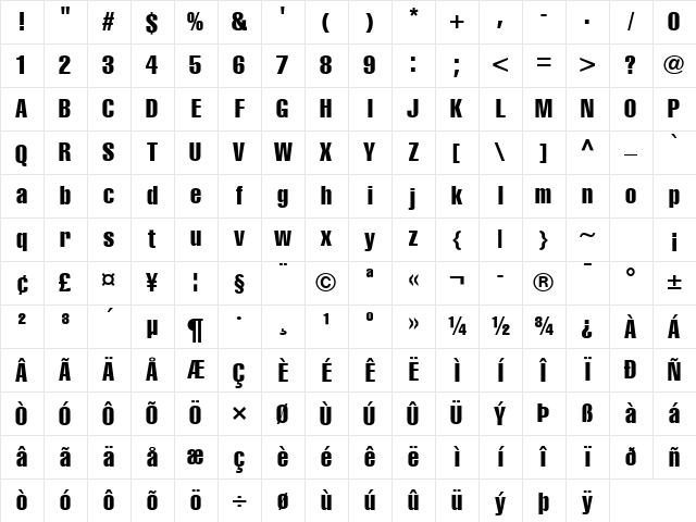 Helvetica Compressed Character Map Helvetica Compressed Character Map